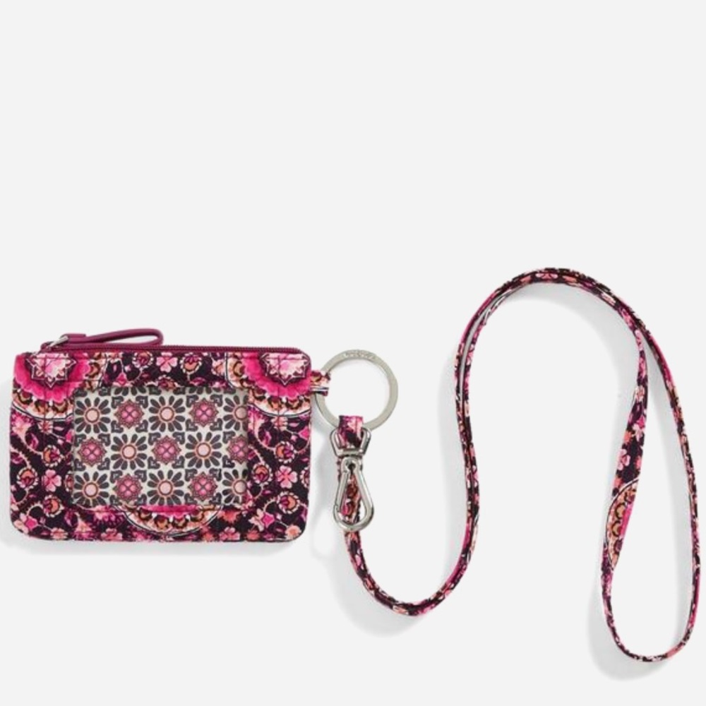 Vera Bradley Free Shipping Zip Id & lanyard in Raspberry Medallion great set - Picture 2 of 6